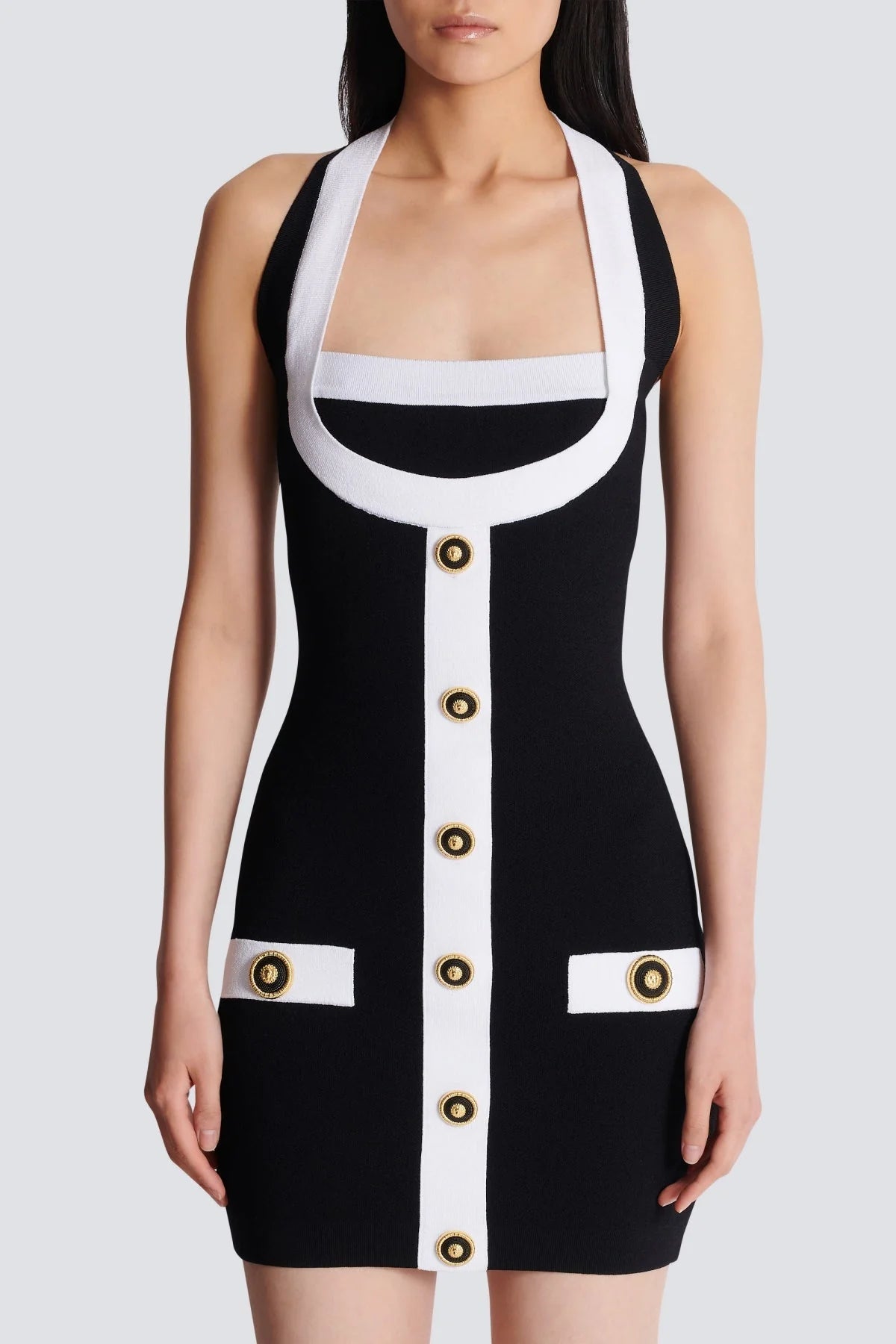 Brica Two-tone Halter Mini Bandage Dress