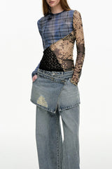 Lina Printed Patchwork Mesh Top