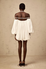Hortense white floral-appliqué pleated tulle mini dress