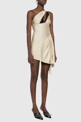 Davey Asymmetrical One Shoulder Lace Mini Dress - Beige