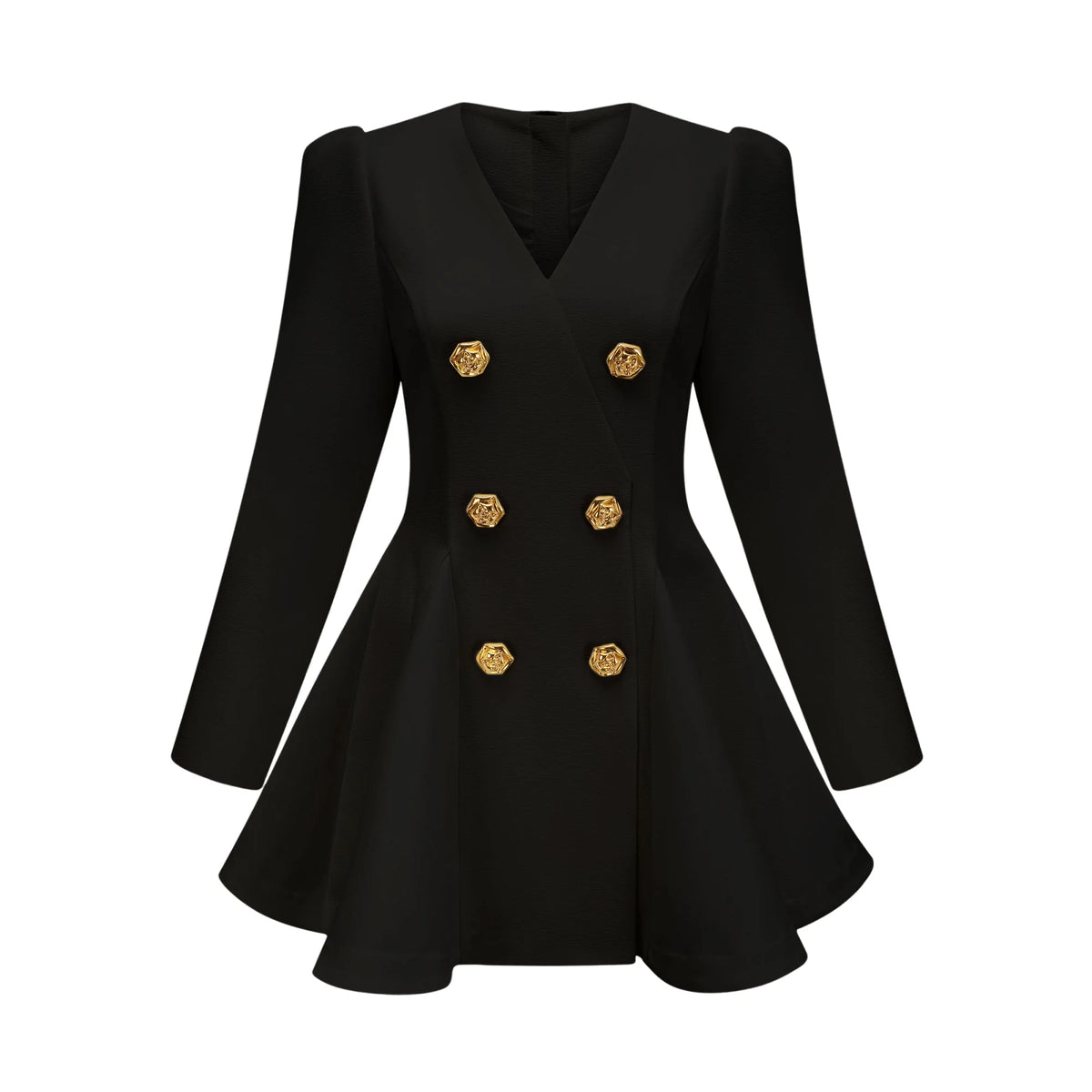 Élise pleated peplum-hem blazer dress in Black