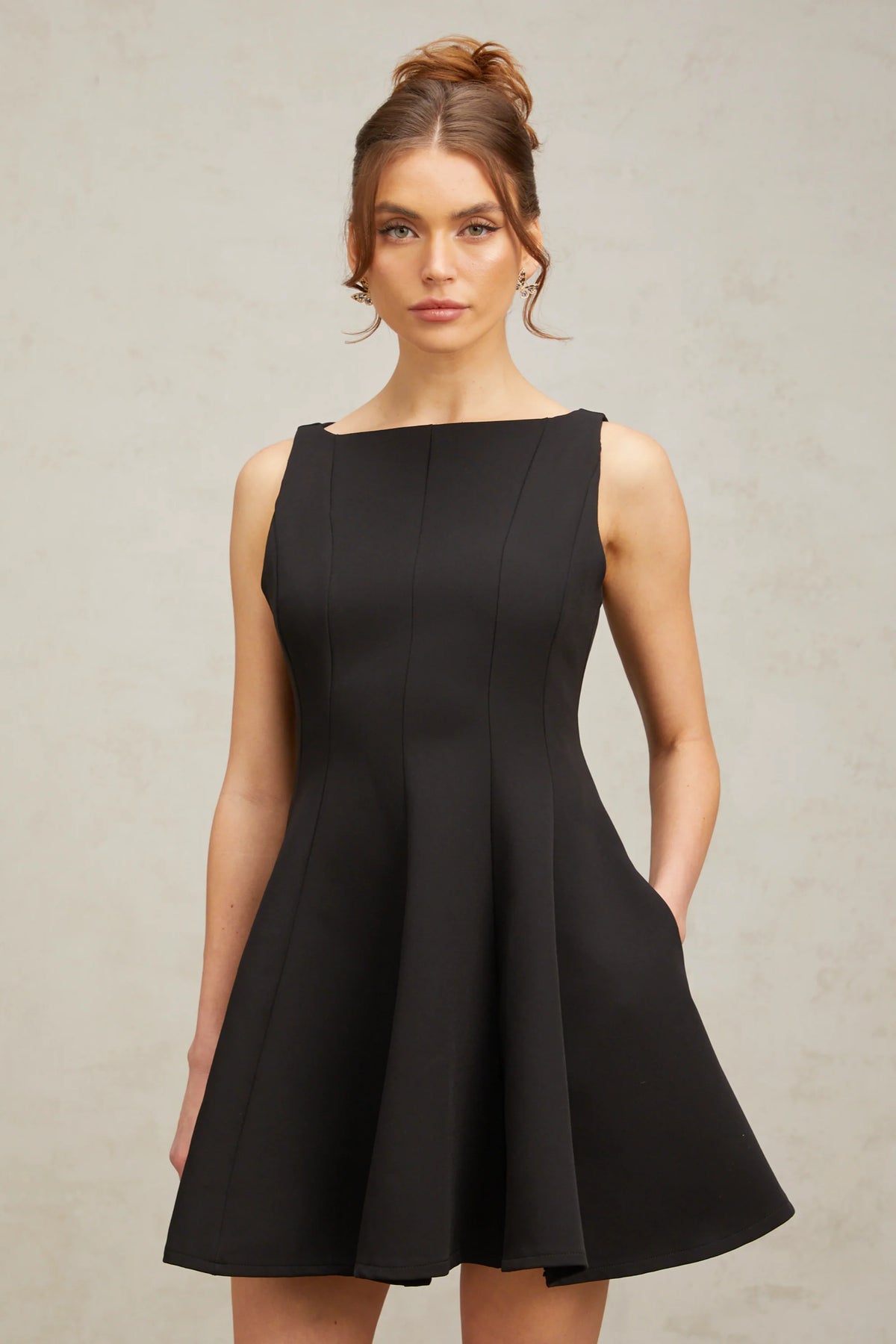 Martina black flared sleeveless mini dress