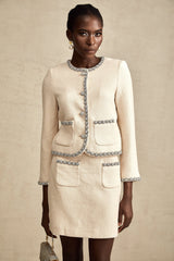 Elisabeth beige crystal tweed cardigan & skirt matching set
