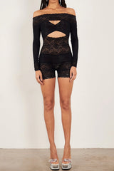 Estrella Off Shoulder Lace Playsuit - Black