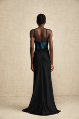 Lisette lace-trim panelled maxi dress in black