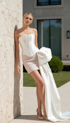 Maison Celie presents the Lumière Satin-Bow Couture Corset Dress