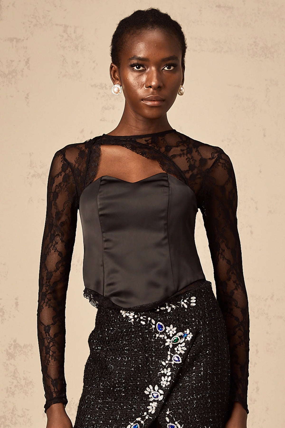 Georgia black cut-out lace top