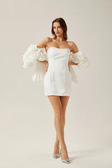Liliane white floral-appliqué bolero & dress matching set