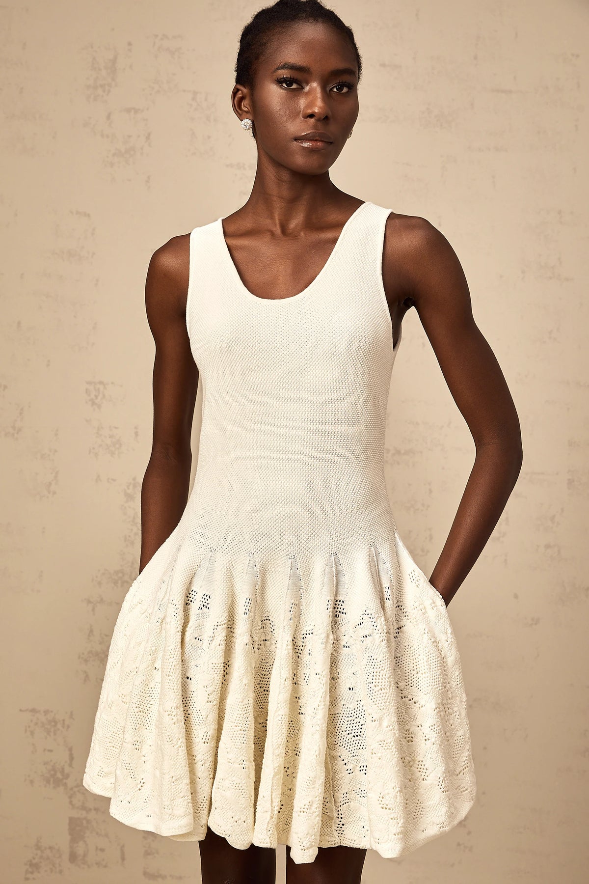 Éléonore white jacquard knit mini dress