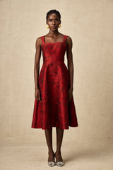 Hélène red floral-jacquard midi dress