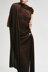 Betsey Asymmetrical Sleeveless Ruched Maxi Dress - Brown