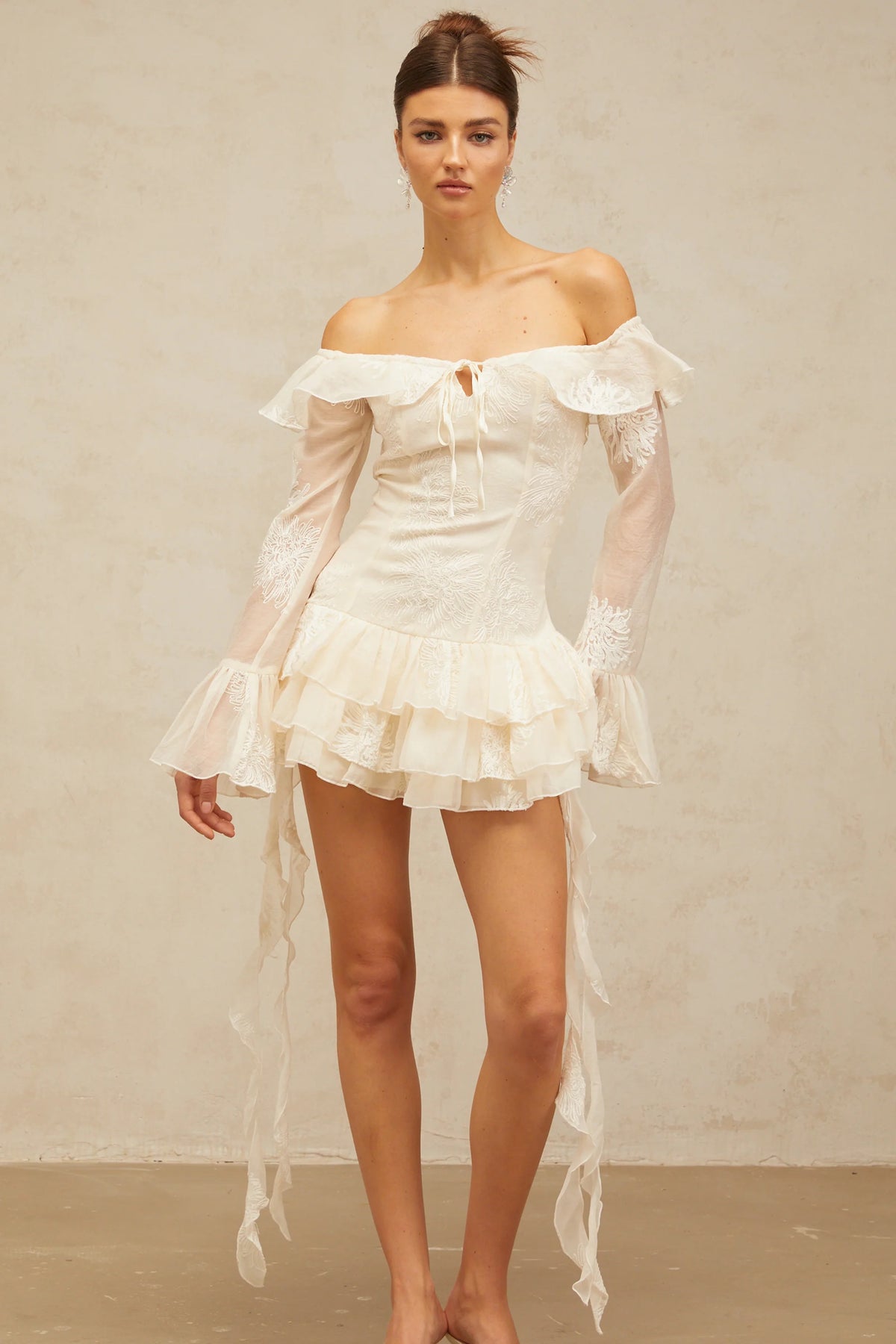 Désirée white off-shoulder embroidered mini dress