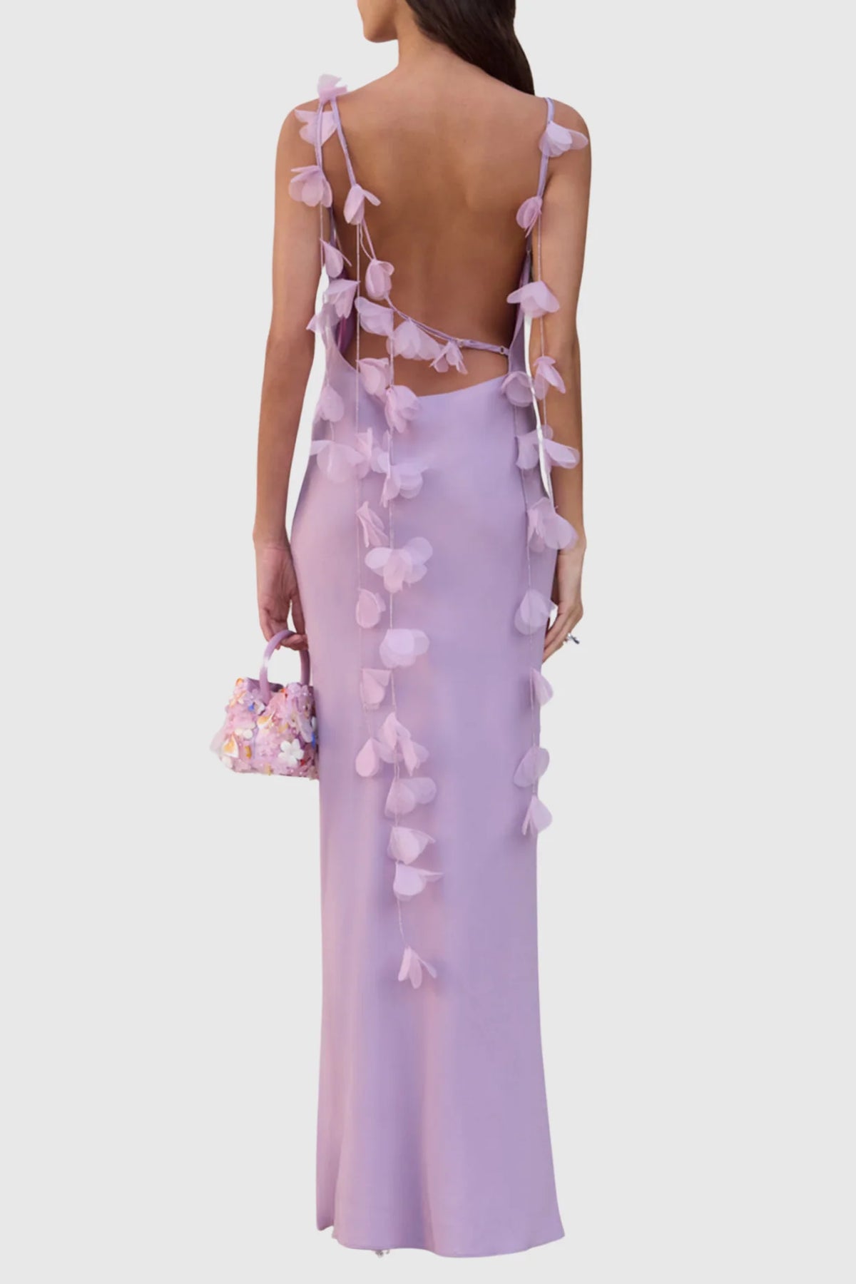 Dedrik Floral Ribbon Satin Open Back Maxi Dress