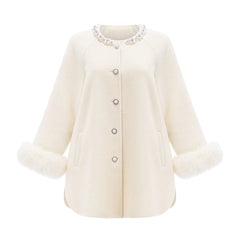 Frédérique white wool fur embellished coat