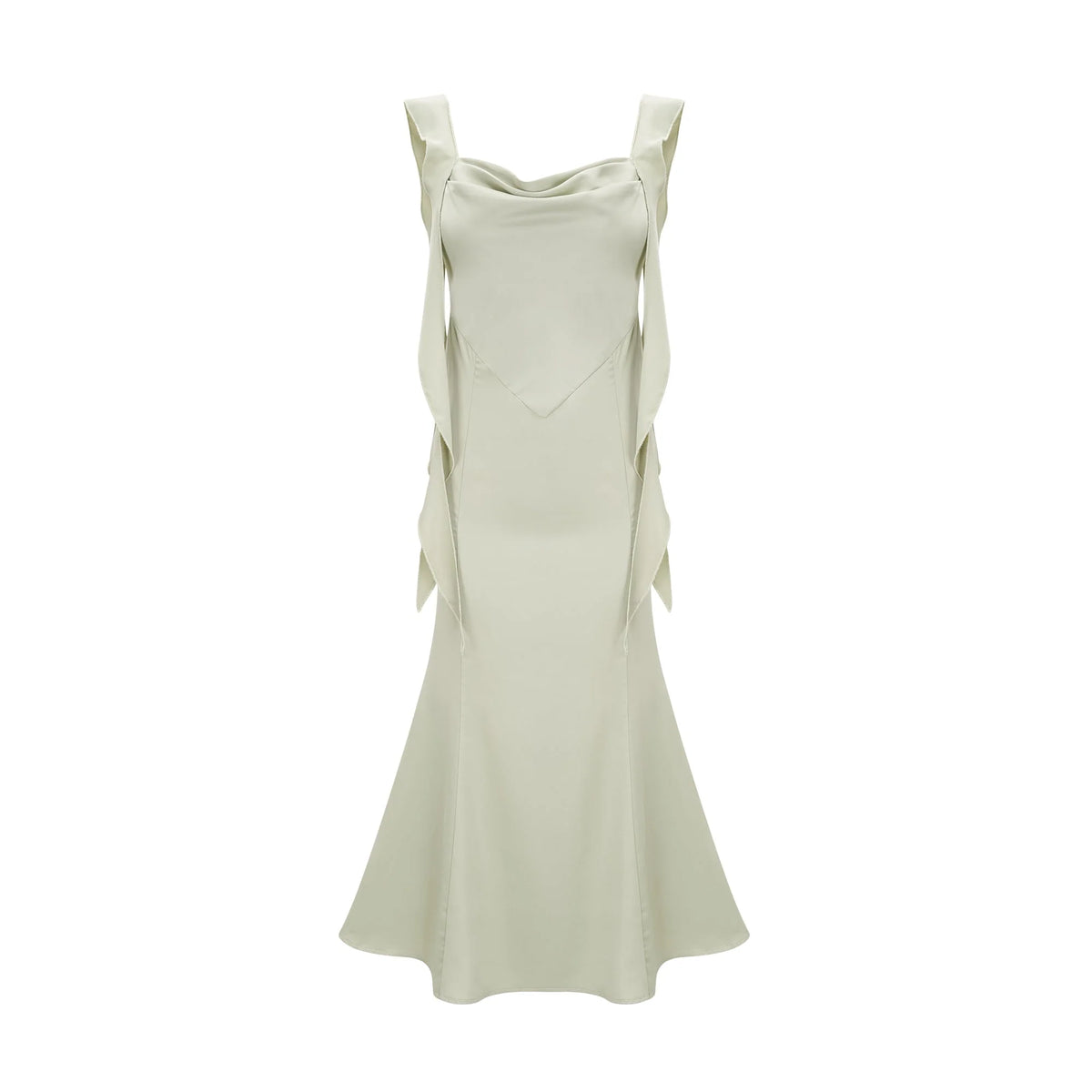Caroline green satin midi dress with bra pads
