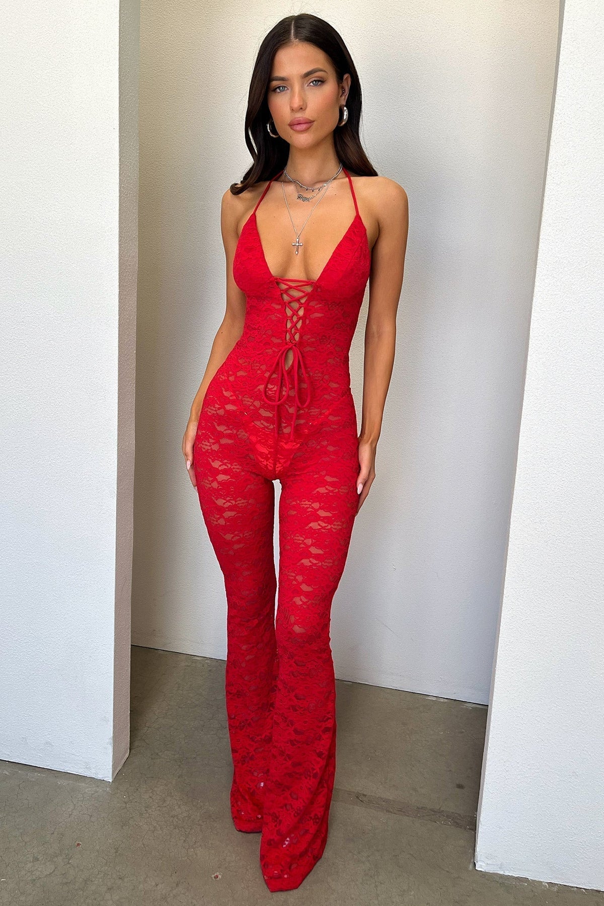 Alfonzo Lace Jumpsuit Red