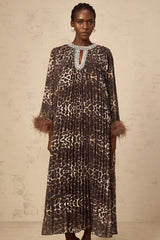 Marthe brown embellished leopard-print pleated maxi dress