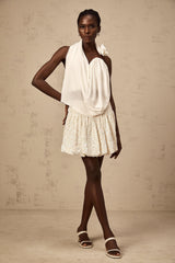 Maeva white halterneck floral-appliqué top