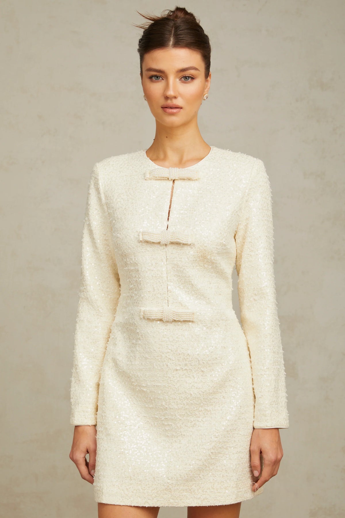 Angélique white sequined tweed mini dress