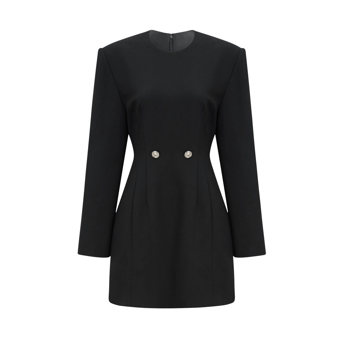 Magali black hourglass shoulder-padded mini dress