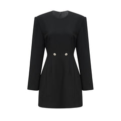 Magali black hourglass shoulder-padded mini dress