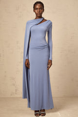 Josette blue diagonal-shawl fitted maxi dress