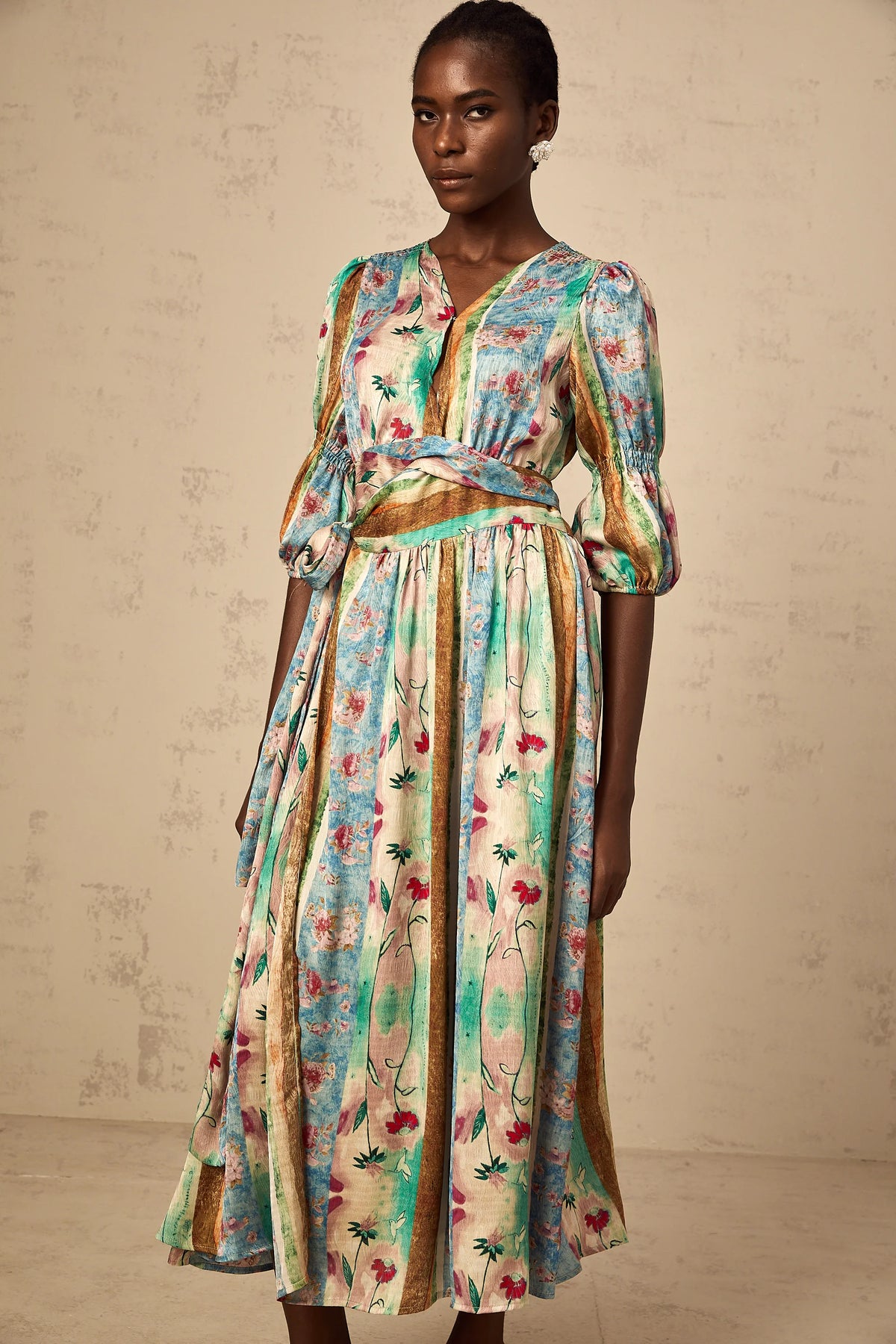 Cerise floral-print wrap midi dress