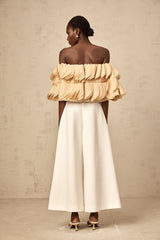 Elise neutrals off-shoulder shirred cropped top