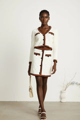 Cécilie contrast-trim knitted cardigan & skirt matching set