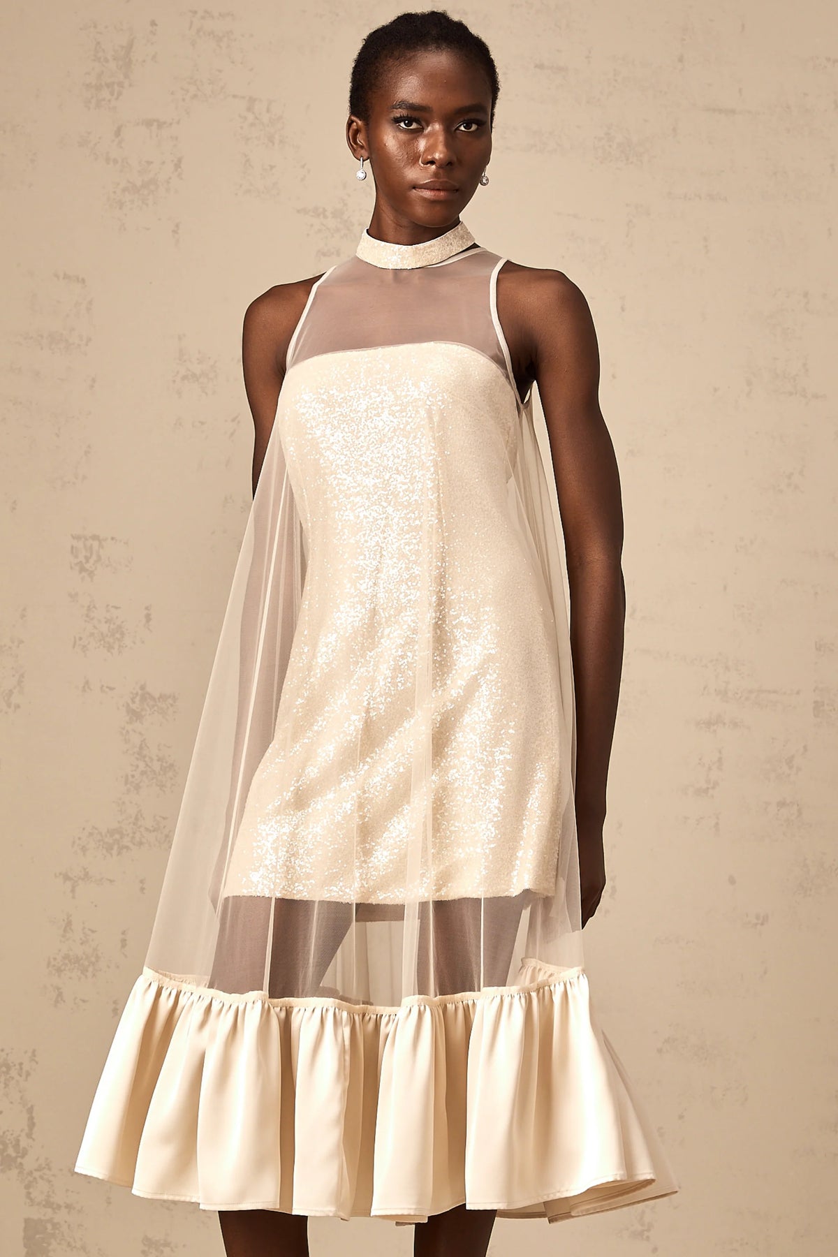 Josette tulle-panel sequined layered midi dress