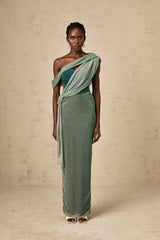 Delphine ribbon-design corset maxi dress in Green