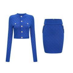 Maëlys blue button-detail knitted top & skirt matching set