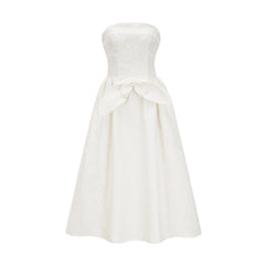 Ingrid white bowknot embroidered midi dress