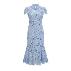 Aurore blue floral-appliqué lace midi dress
