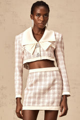 Ludivine pink checked tweed jacket & skirt matching set