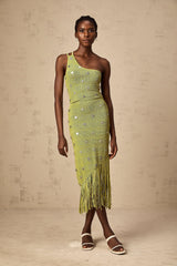 Annette green embellished knit top & skirt matching set