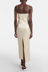 Durana Floral Appliqué Bustier Midi Dress - Beige