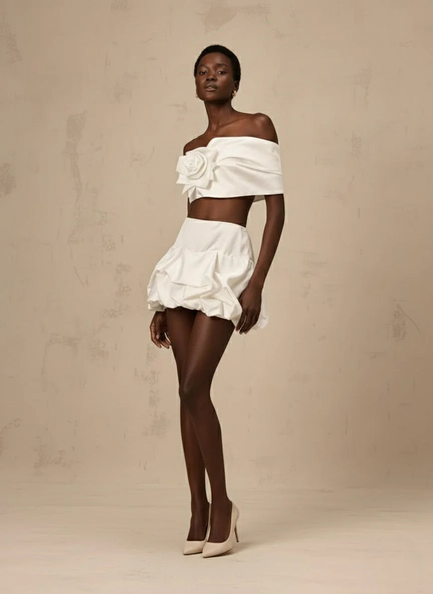 3D Floral Sculpted Strapless Two-Piece Set