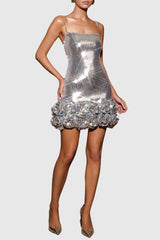 Ayam Sequin Flower Appliqué Mini Dress