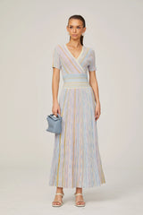 Diane contrast-color pinstripe rib-knit midi dress