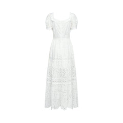 Hélène lace cut-out semi-sheer midi dress