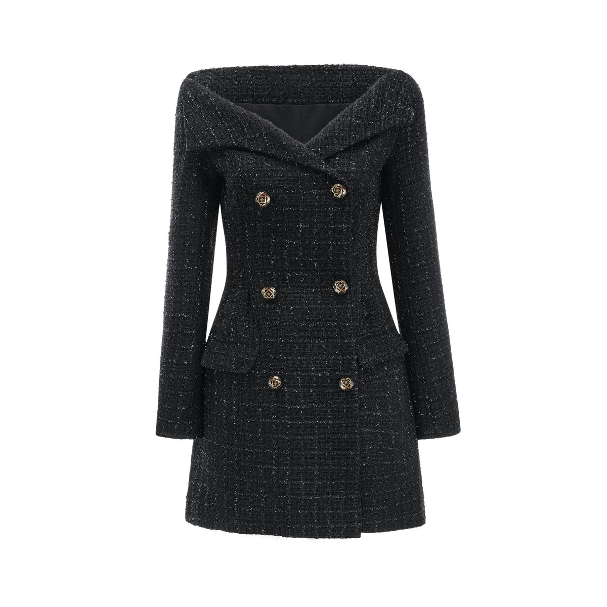 Erin black double-breasted coat dress