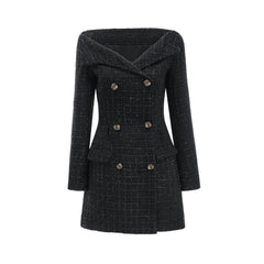 Erin black double-breasted coat dress