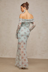 Honorine blue floral-print ruched maxi dress