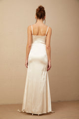 Filomena floral-appliqué corset satin maxi dress