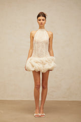 Kéa neutrals textured puff mini dress