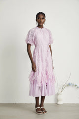 Coralie floral embroideried layered midi dress in Purple