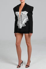 Alvera Lace Corset Blazer - Black
