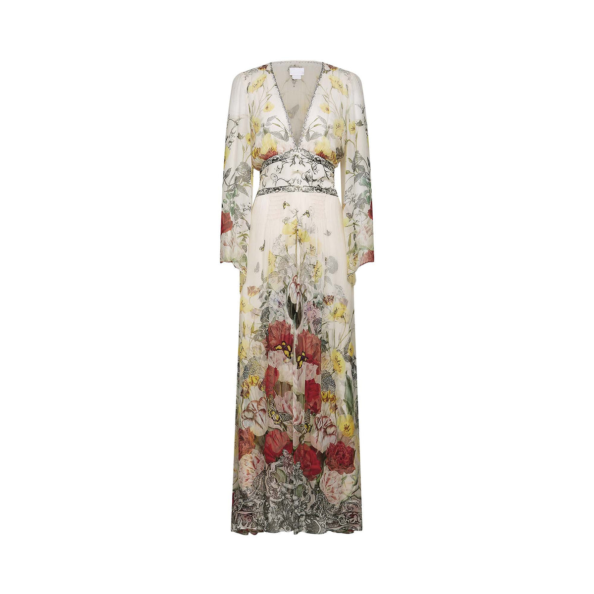 Cora flared-sleeve floral maxi dress