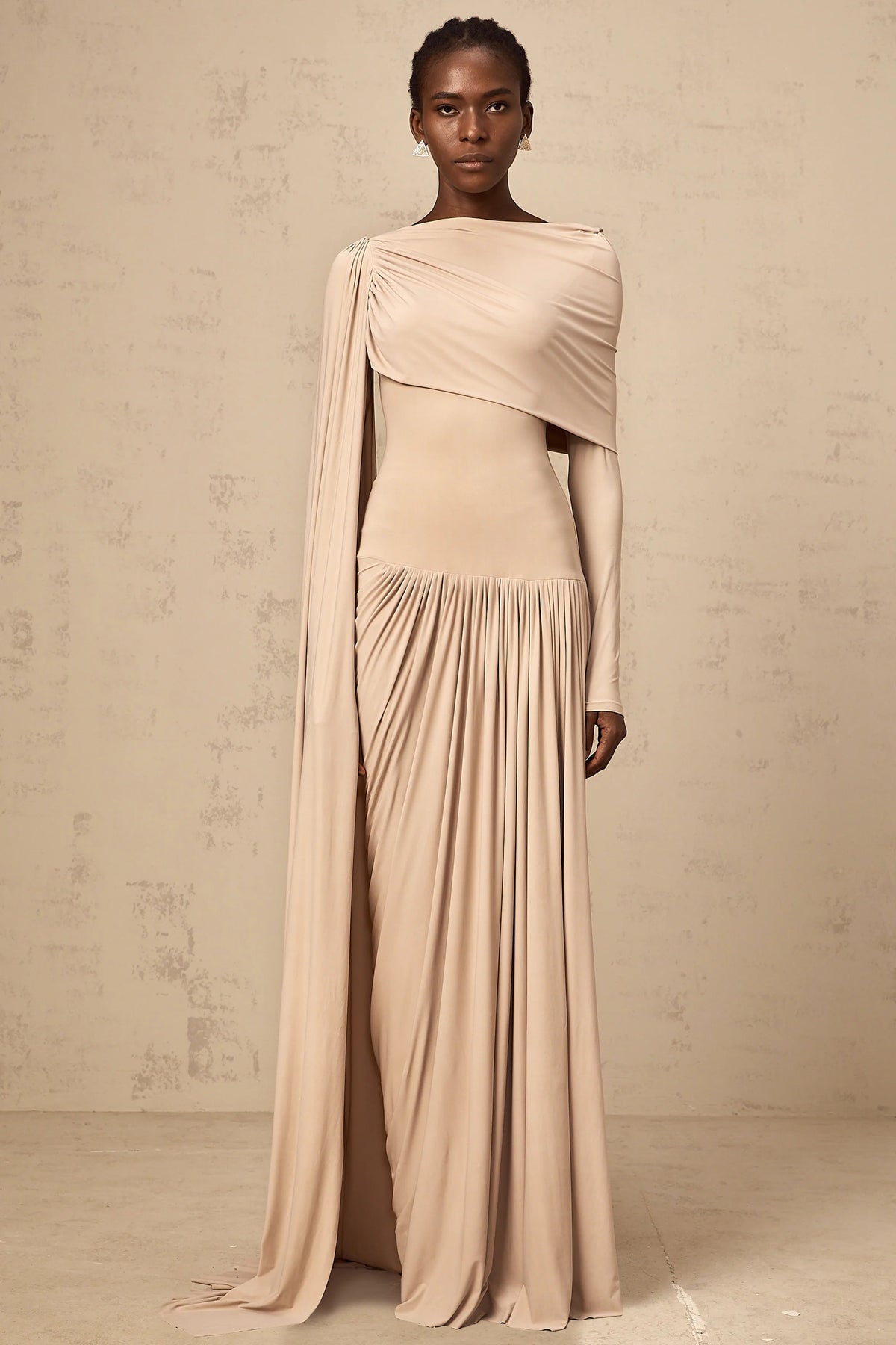 Gaëlle neutrals ribbon-design draped maxi dress